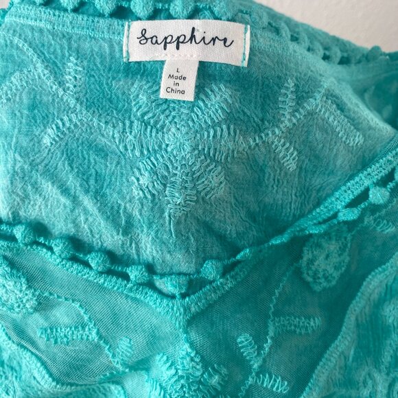 Sapphire Anthropology brand turquoise intricate lace boho top. Sz Large petite. - Picture 12 of 12
